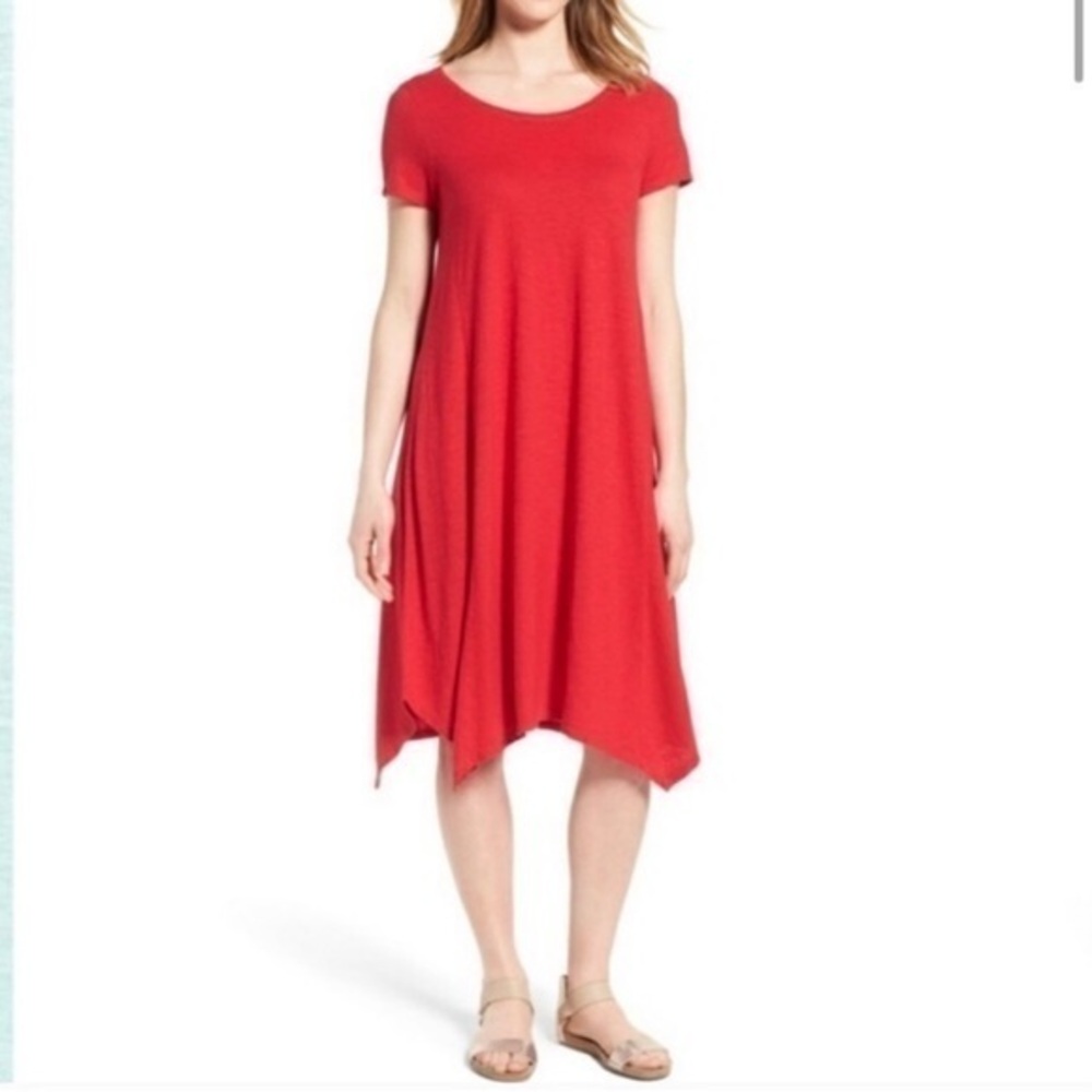 EILEEN FISHER red asymmetrical hem organic cotton and hemp dress in size small